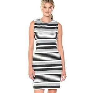 Calvin Klein Ponte Sheath Dress Size 4  Gray Black Stripes